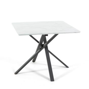 Mesa cuadrada 90x90 cm con patas de metal y tablero efecto mármol
