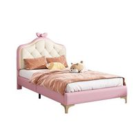 cama tapizada infantil 90x200 con luces led y cabecero de nube piel sintetica rosa y blanco