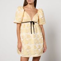 ganni botanical floral-cloque mini dress - eu 42uk 14