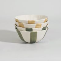set de 4 cuencos de ceramica blanco y verde
