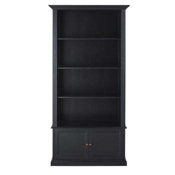 Librería de pino macizo y MDF negro de 2 puertas