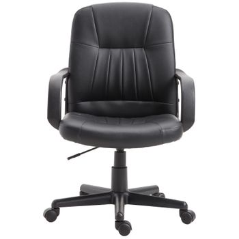 Vinsetto Silla de Oficina Giratoria Sillón de Escritorio Ergonómico con Ruedas Altura Ajustable Negro Material PU 60x60x90-99cm   Aosom España