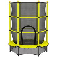 homcom cama elastica infantil o140 cm para ninos de 3-10 anos con red de seguridad carga 50 kg para interior exterior amarillo