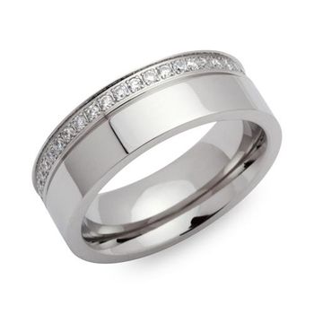 Anillo acero inoxidable circonita parcialmente pulido 7mm ancho