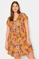 yours vestido corto de algodon naranja de flores mujer curvy y tallas grandes yours