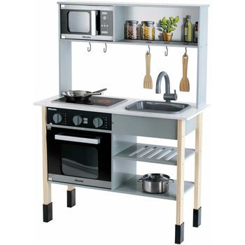 Theo Klein 7199 Cocina Miele, Cocina Blanca De Madera Que Incluye Placa De Cocción, Medidas 70 Cm X 30 Cm X 91 Cm, De Acero Inoxidable Y Madera, Juguete Para Niños A Partir De 3 Años