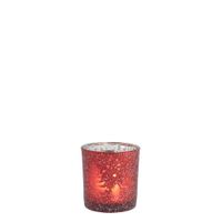 portavelas decorativo de vidrio esmerilado rojo y plata h7