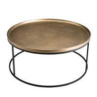 mesa de centro redonda de aluminio dorado y patas de metal negro d88