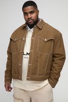 chaqueta plus estilo western acolchada con costuras en contraste brown