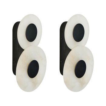 Conjunto De 2 Lámparas De Pared Modernas Led Pantalla Redonda De Mármol Base De Metal Blanco Ythan