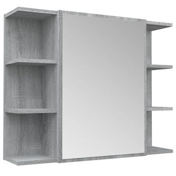 Armario De Espejo Baño Contrachapada Gris Sonoma 80x20,5x64 Cm Vidaxl