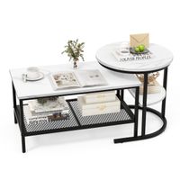 costway juego de mesa desmontable 2 en 1 con estante de almacenamiento adicional tapa de marmol sintetico negro y blanco