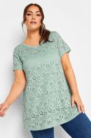 yours top verde salvia troquelado manga corta mujer curvy y tallas grandes yours