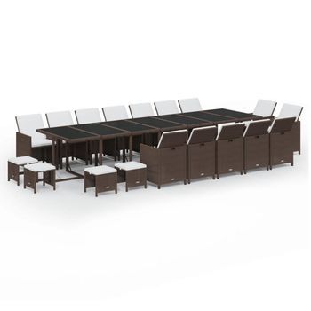 Set Comedor Jardín 19 Pzas Con Cojines Ratán Sintético Marrón Vidaxl