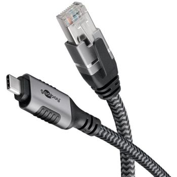 Cable adaptador Goobay 70754 USB-C a RJ45 Cat6 F/UTP 10 m negro/plata