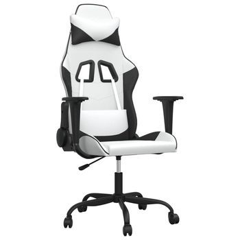Silla Gaming | Silla De Oficina | Silla Gamer Ergonomica De Masaje Cuero Sintético Blanco Y Negro