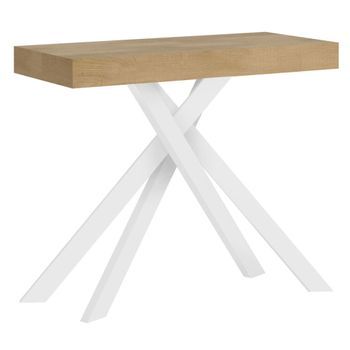 Consola Extensible 90x40/300 Cm Krack Roble Natural Patas Blancas