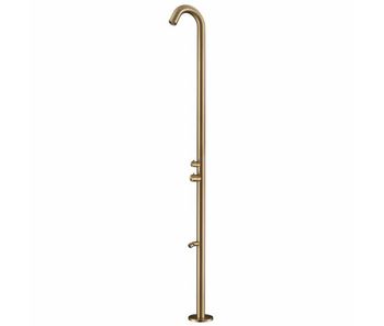 Ducha exterior quartu de acero aisi inox 316l cepillado. ducha con entrada de agua caliente y fría diámetro del tambor 60 mm h 2289 mm. con cabezal desviador ducha y lavapiés en acero inoxidable aisi 316l conexiones ocultas en la base con sistema c-box