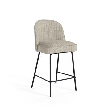 Taburete bajo con respaldo color taupe y patas en negro