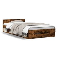 cama individual  cama para adultos  cama con cajon madera de ingenieria roble ahumado 100x200 cm