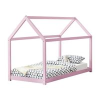 encasa cama para ninos de madera pino - 200x90cm - cama infantil - forma de casa - color rosa lacado mate