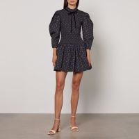ganni printed floral-print organic cotton mini dress - uk 8
