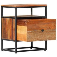 mesita de noche  mesa auxiliar  mesilla de madera maciza reciclada y acero 40x30x50 cm