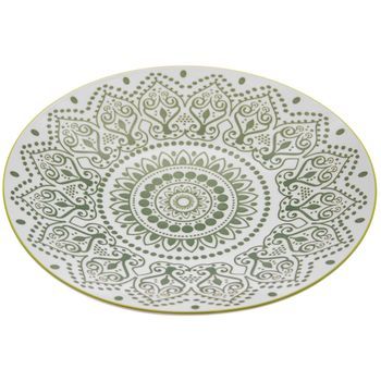 Set 6 Platos Llanos Blanco Y Verde