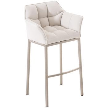 Taburete De Bar Damaso Tela Con Base De Cuatro Patas Blanco 48x64x110 Cm Clp