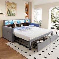 sofa-cama tapizado retractil 90180x190 cm con almacenamiento integrado led tomas usb 2 cajones somier de lamas terciopelo gris claro