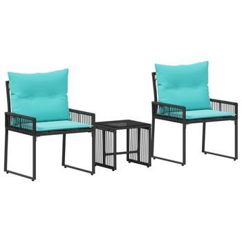 Juego De Muebles De Exterior Con Cojín 7 Piezas | Mobiliario De Jardín Negro Y Turquesa