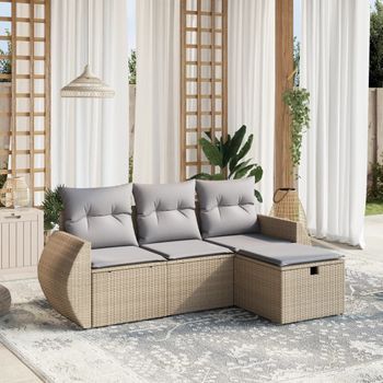 Conjunto De Sofás Jardín Con Cojines Beige Mezcla 4 Uds | Mueble Jardin Mesa Y Sillas Ratán Pe Cfw513258