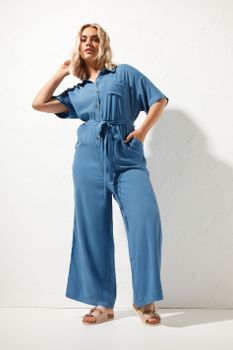 Limited Collection Mono Azul De Algodón Cambray , Mujer Curvy Y Tallas Grandes, Yours