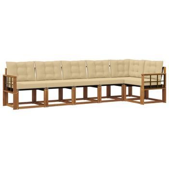 Conjunto De Sofás De Exterior Con Cojín 6 Piezas | Mueble De Jardín Natural Y Beige