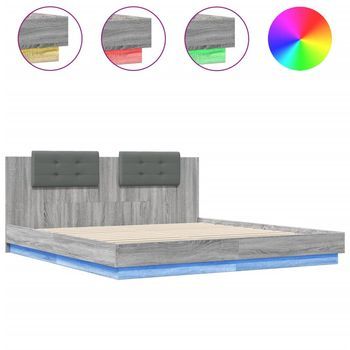 Estructura De Cama Cabecero Luces Led Gris Sonoma 160x200 Cm Vidaxl