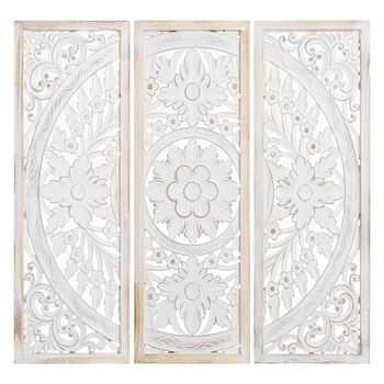 Set 3 Retablos Madera Calada 3 0x90cm Blanco Triptico