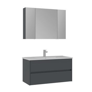 Conjunto De Mueble Con Lavabo Y Espejo (2 Piezas)  - 100 X 16 X 52 Cm - Antracita Mate