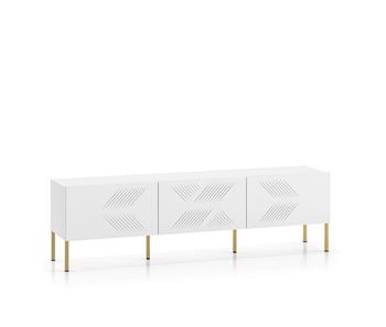 El soporte de tv clearing en blanco, es de parquet y presenta un diseño moderno.