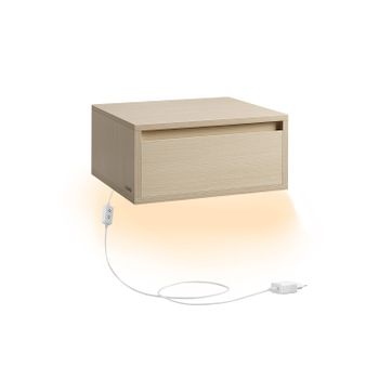 Mesita de Noche Colgante Luz Estante de Pared con Cajón, Beige Natural / 1