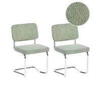 conjunto de 2 sillas de comedor patas de hierro tapiceria de boucle verde claro irwin
