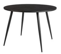 mesa de comedor redonda de madera reciclada y acero negro