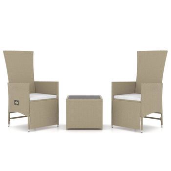 Conjunto De Muebles Jardín 3 Uds | Mesa Y Sillas Acero Y Ratán Sintético Beige