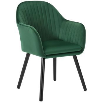 Silla De Comedor De Terciopelo Patas De Madera Negras Silla De Descanso Silla De Salón Oscuro - Verde - Woltu