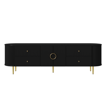 Mueble Tv Negro De 180 Cm Con Diseño Ondulado Tridimensional Y Bordes Redondeados