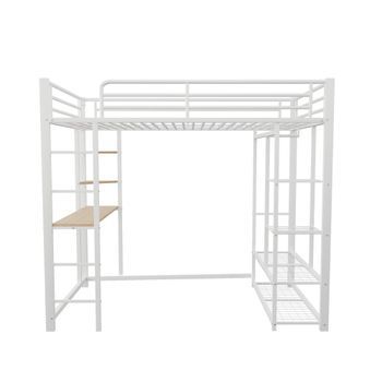 Cama Entrepiso De Metal 90x200 Cm - Con Mesa Y Estantes - Blanco