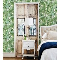 papel pintado vinilico ecologico tropical de hojas de palmera y platanero verde - palm beach 680754 de gaulan - rollo de 10 m x 053 m
