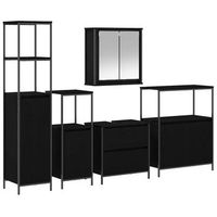 juego de muebles de bano  armario de bano 5 piezas negro madera de ingenieria