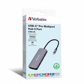 Hub Verbatim 9 puertos 10 Gb/s CMH-09 con HDMI 4K y Ethernet Gigabit