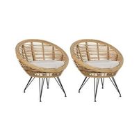 conjunto de 2 sillas boho ratan beige claro cojin tela algodon resistencia media interior natural maratea