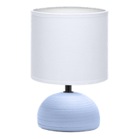 aigostar 196998- lampara de ceramica de mesa semioval azul cuerpo de diseno sencillo color azul pantalla de tela color blanco casquillo e14 perfecta para el salon dormitorio o recibidor